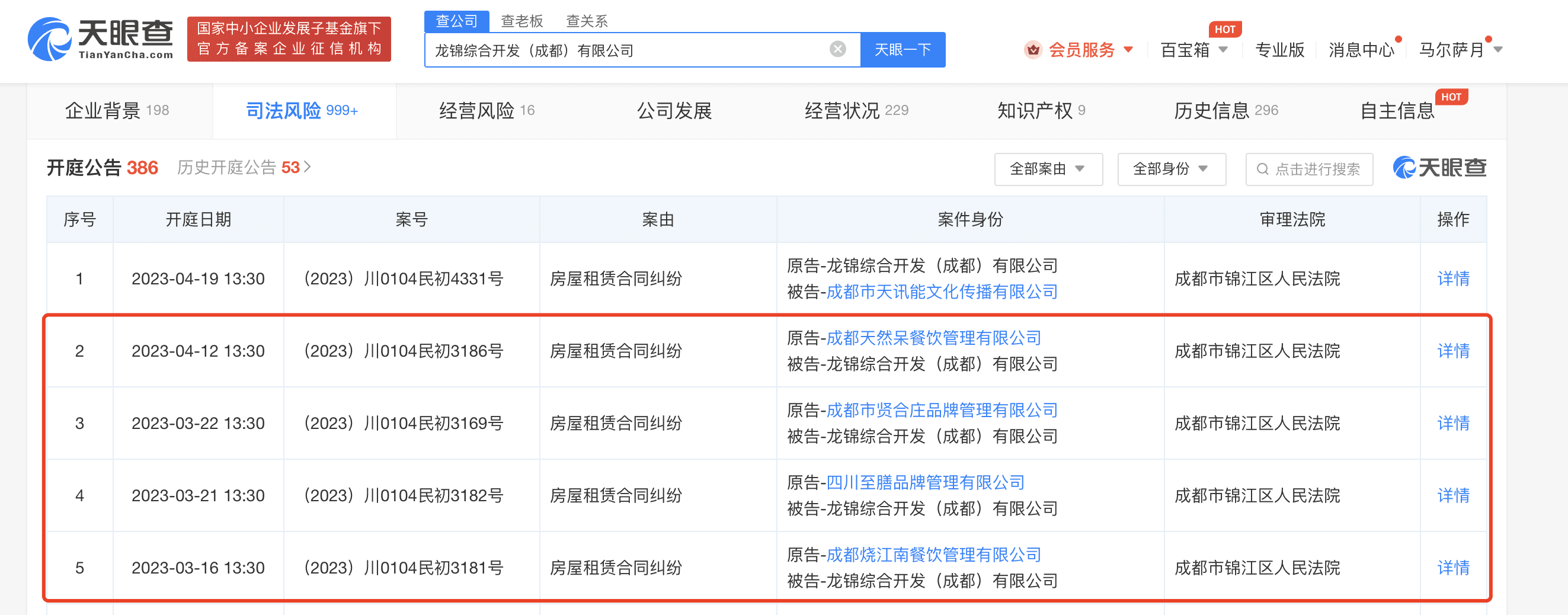 多家明星餐饮企业起诉成都IFS 涉房屋租赁纠纷