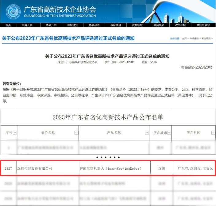 【喜报】厨纪·智能炒菜机器人获评“2023年广东省名优高新技术产品”